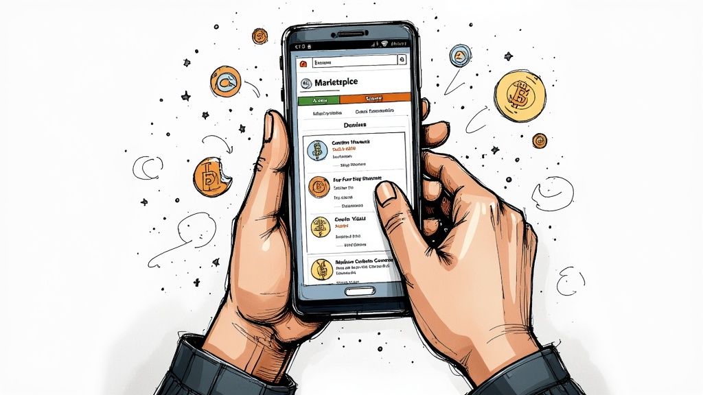 A friendly professional service representative smiles while holding a small bag of old coins.