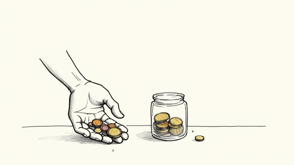 A collection of various pound coins scattered on a wooden surface