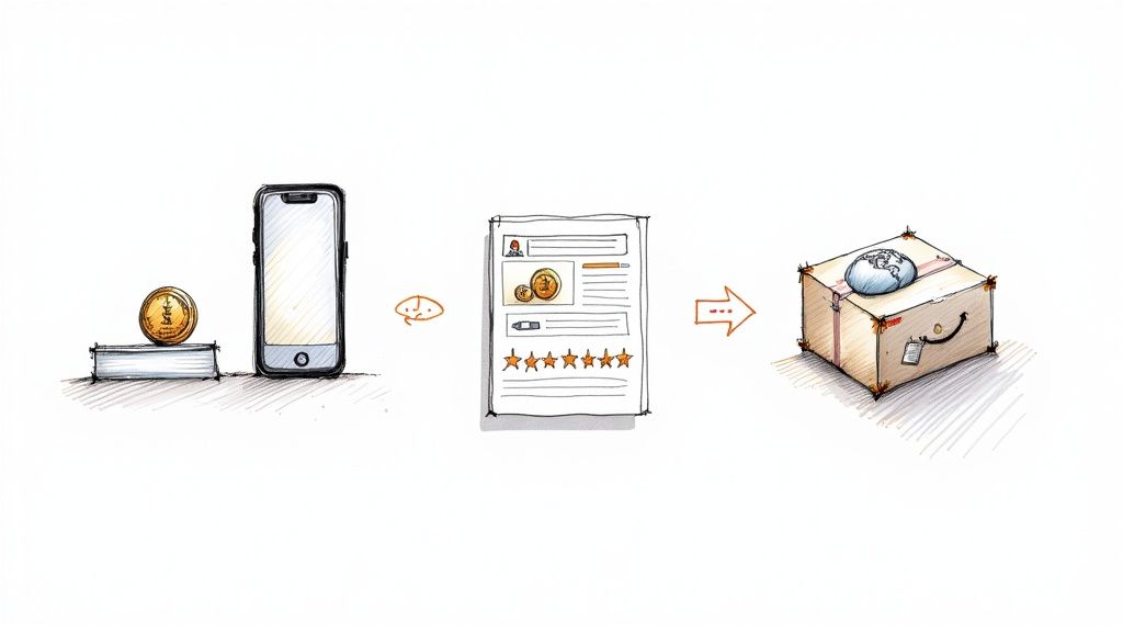 Close-up of a person holding a magnifying glass over a collectible coin, examining its details.