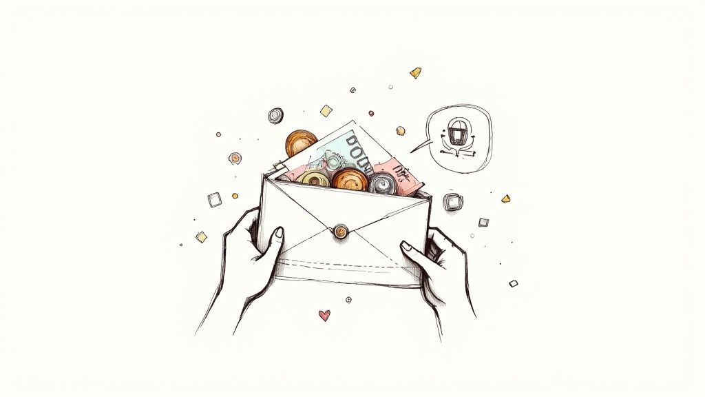 A person's hand holding a variety of Czech koruna coins