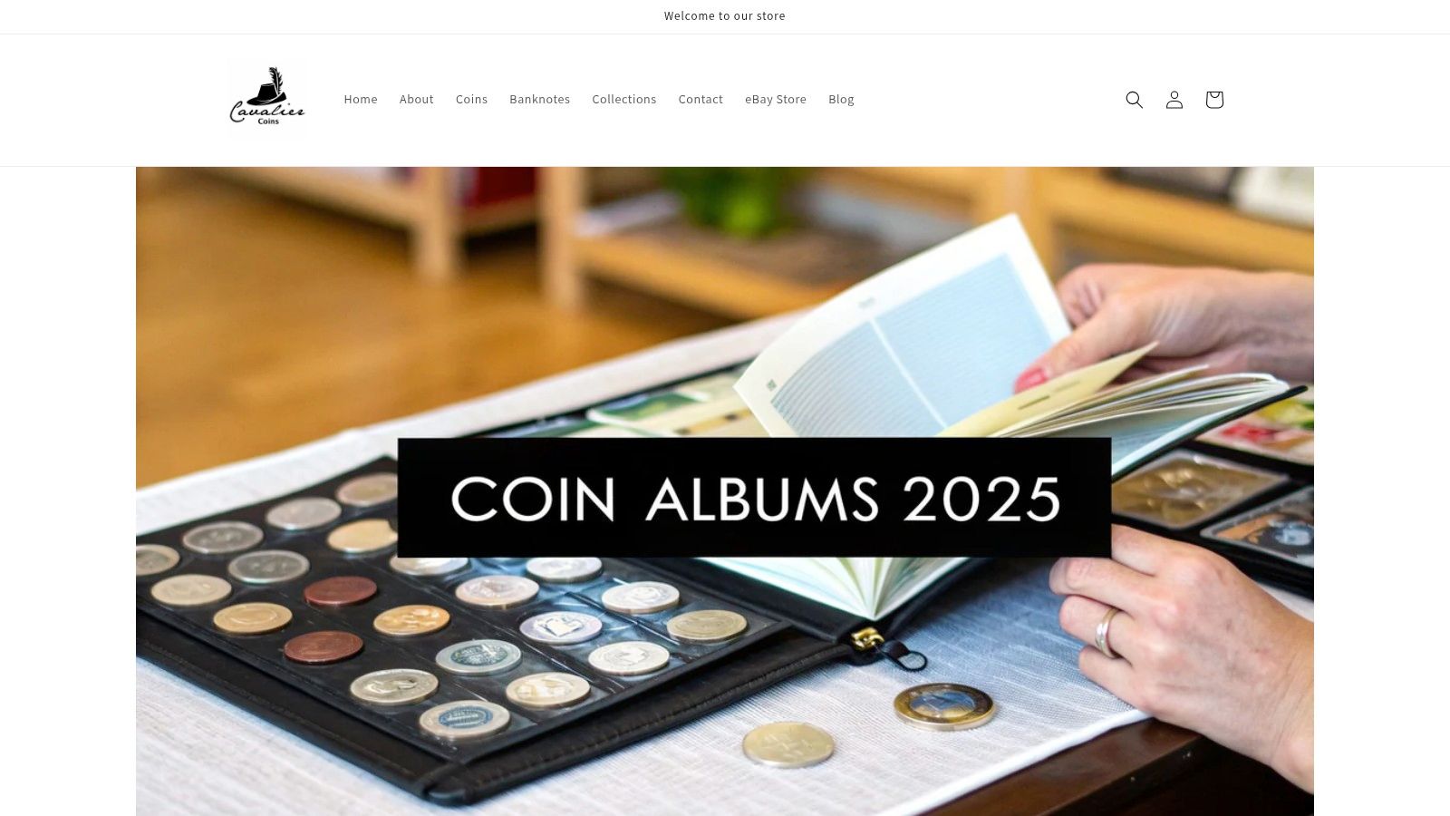 A screenshot of the Cavalier Coins Ltd blog post featuring various coin albums and text describing their benefits for collectors.