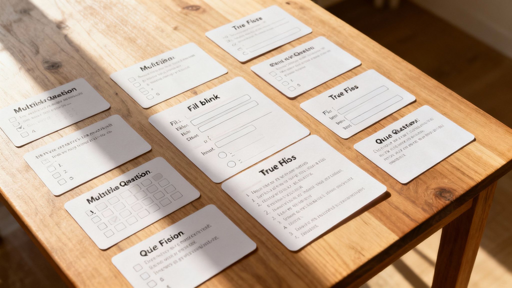 A person reviewing a digital quiz on a tablet, with a focused expression.