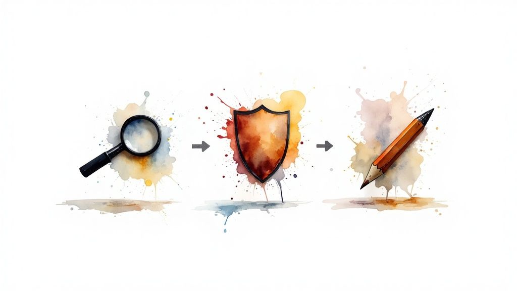 A team collaborating around a digital interface, representing business growth.