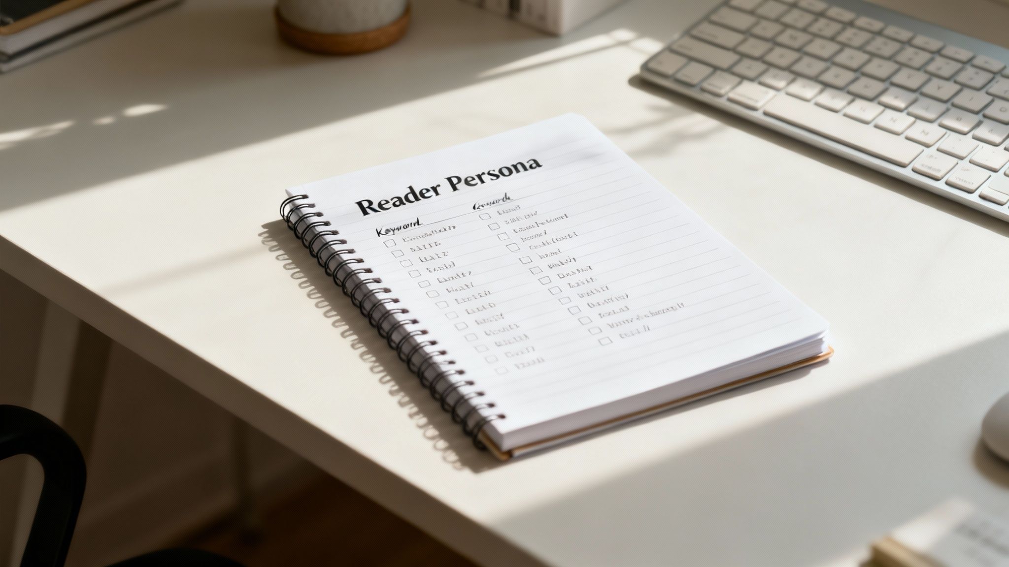 A person at a desk planning out their content strategy before writing.