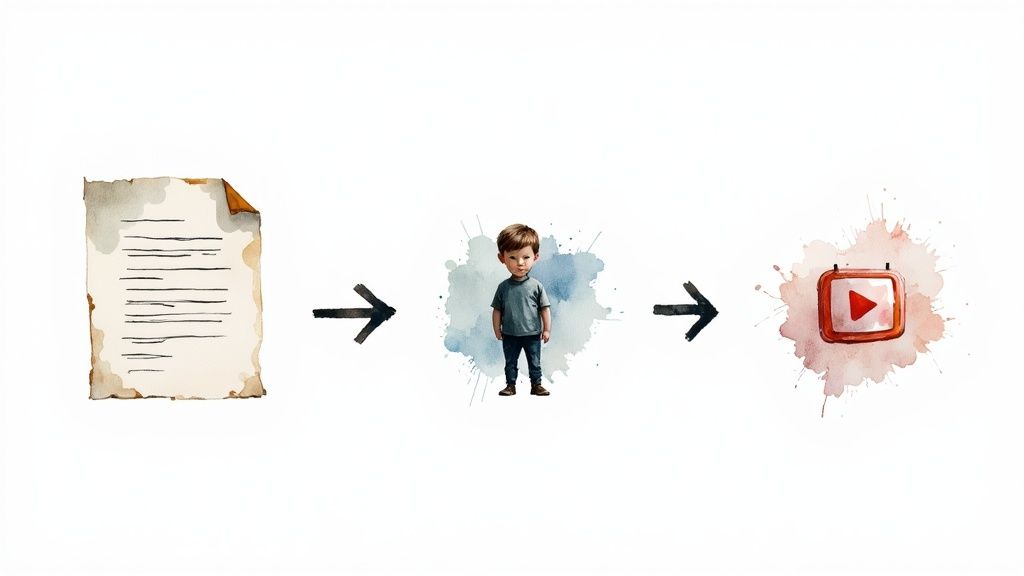 A person repurposing text content on various devices like a laptop, tablet, and phone