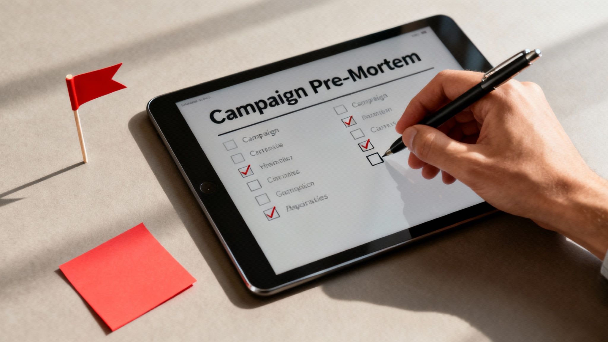 A team of marketers looking concerned while reviewing a project on a laptop, representing campaign planning disaster avoidance.