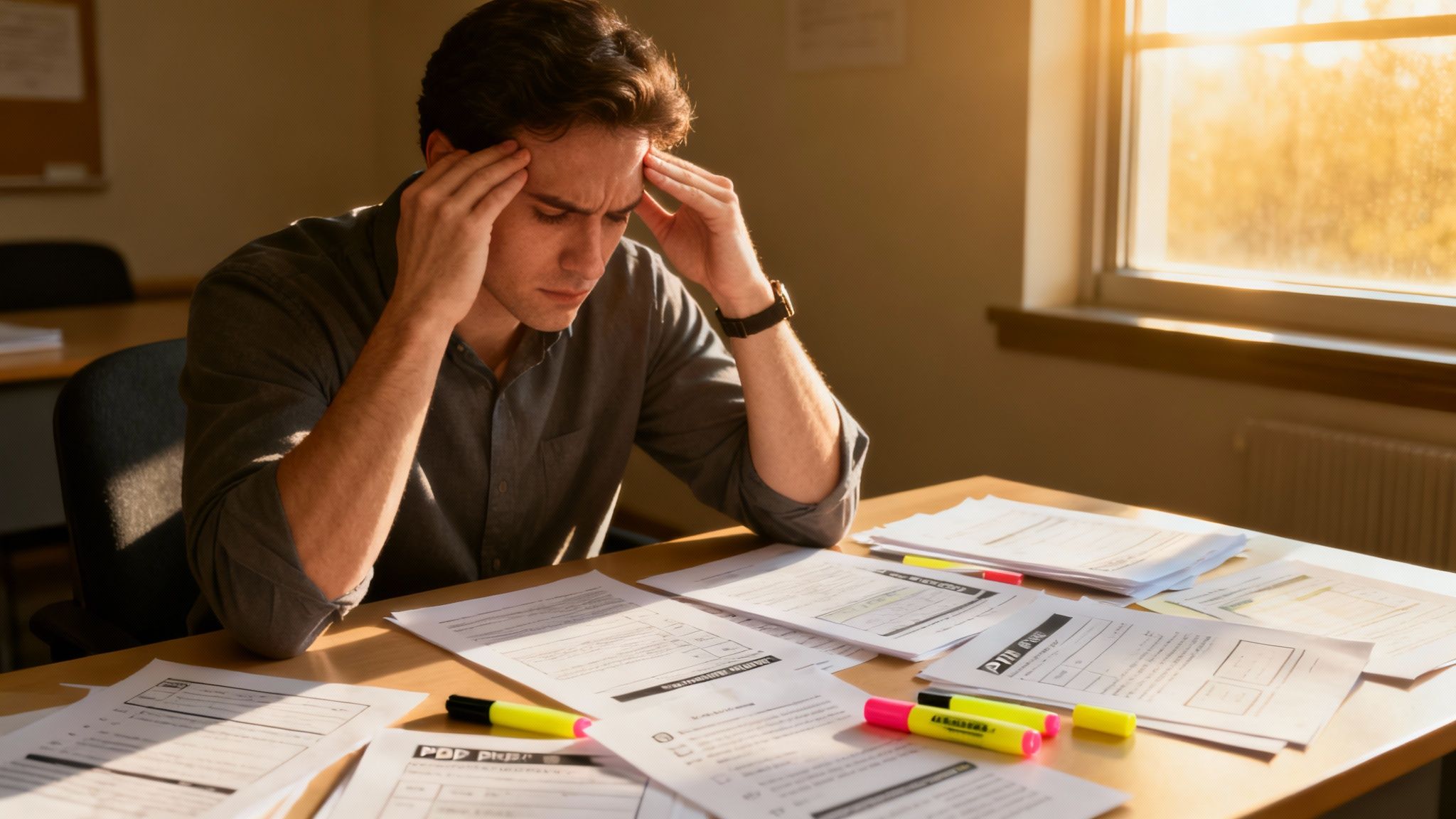 A person working on a laptop with digital quiz elements floating around.