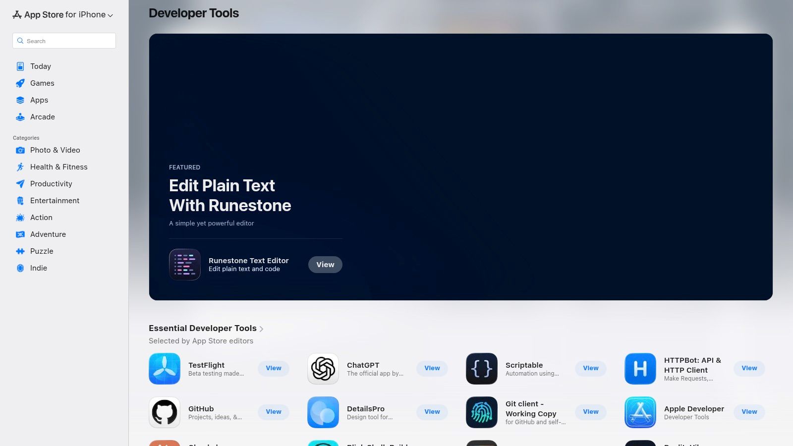 Apple App Store (Developer Tools categories)