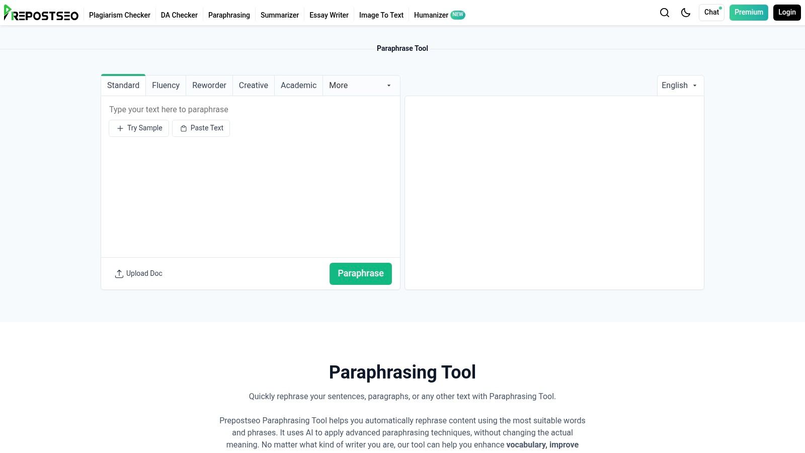 PrePostSEO — Paraphrasing Tool