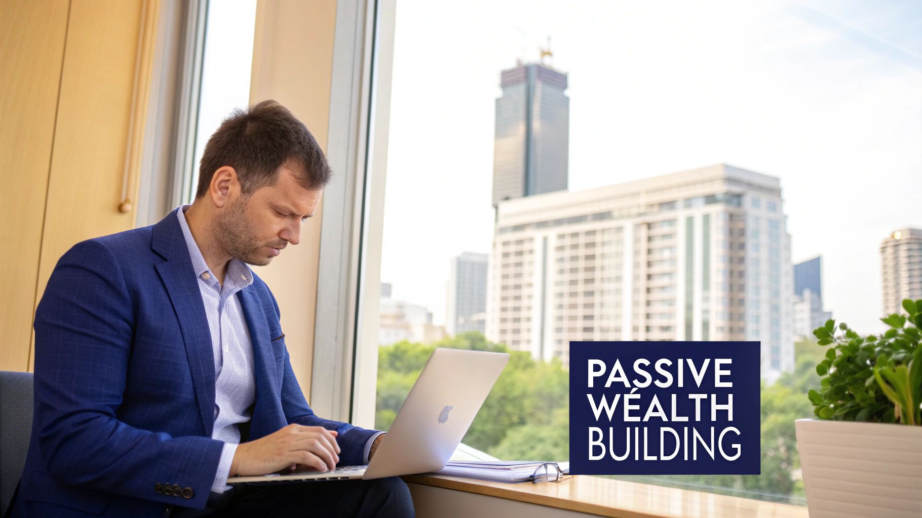 A modern city skyline with impressive architectural buildings under a clear blue sky, symbolizing real estate investment.