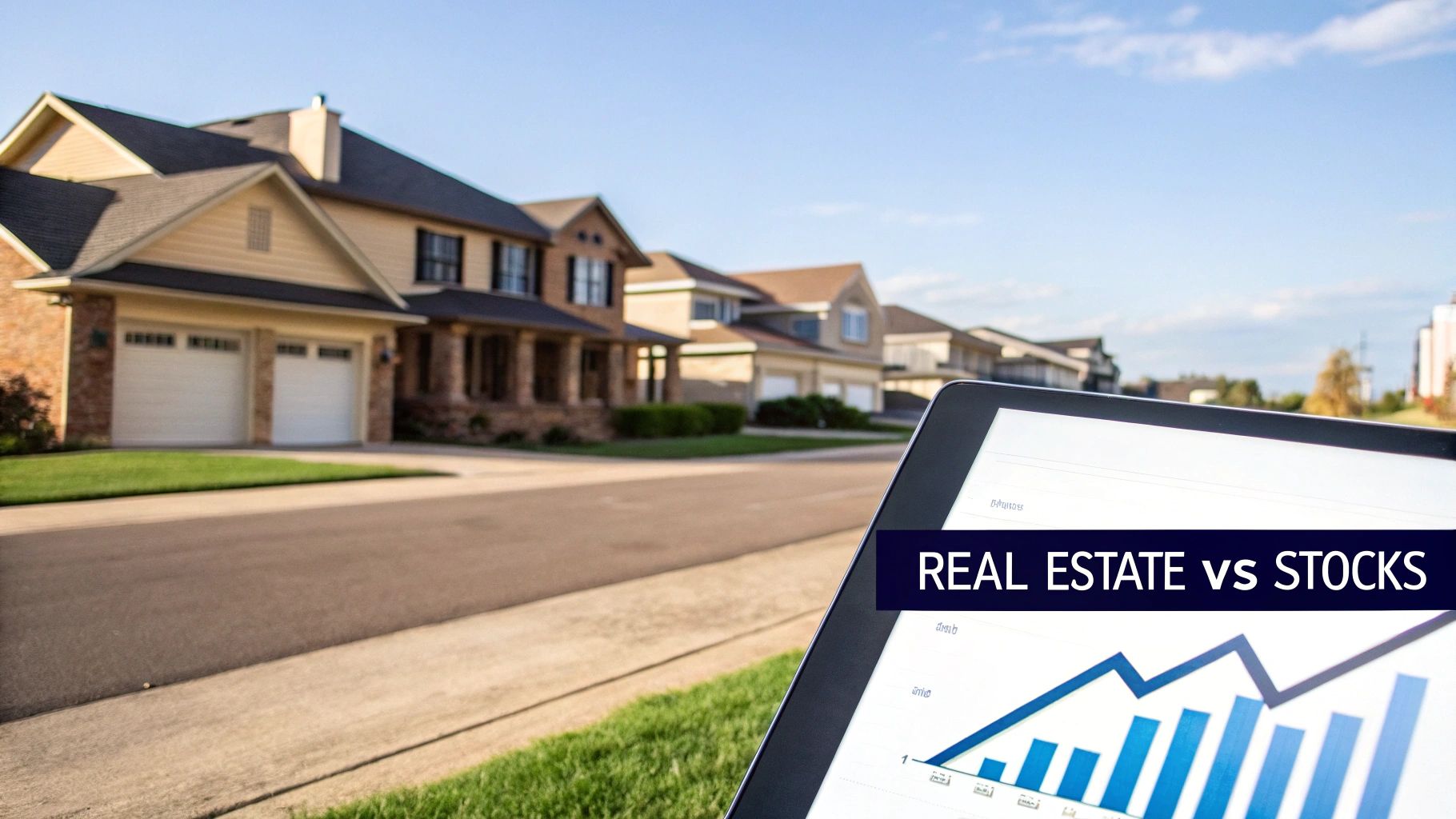 Graph comparing a volatile public market line with a smoother private real estate return line over time.