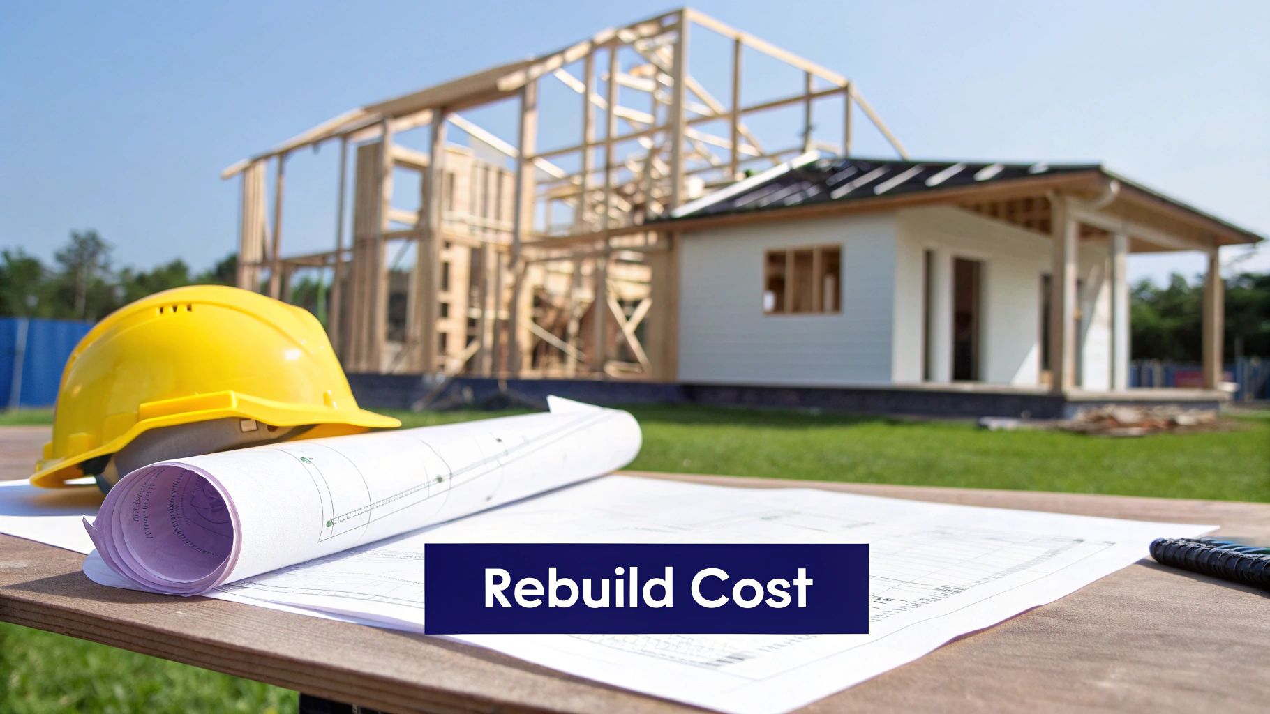 A stylized scale graphic balancing different real estate valuation symbols (dollar sign, house, hammer).