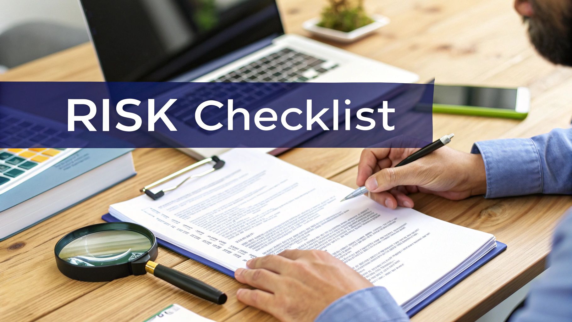 A magnifying glass held over a complex architectural blueprint, symbolizing the detailed scrutiny involved in real estate due diligence.