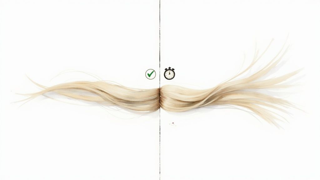 A stylist applying toner to a client's blonde hair in a salon.