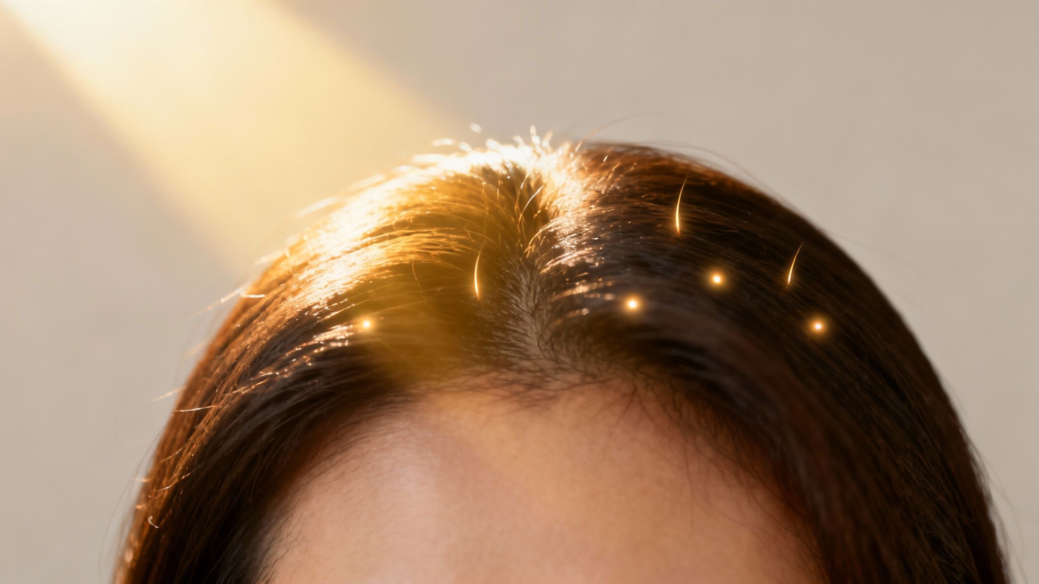 Healthy hair and scalp with glowing follicles, symbolizing hair growth and treatment.