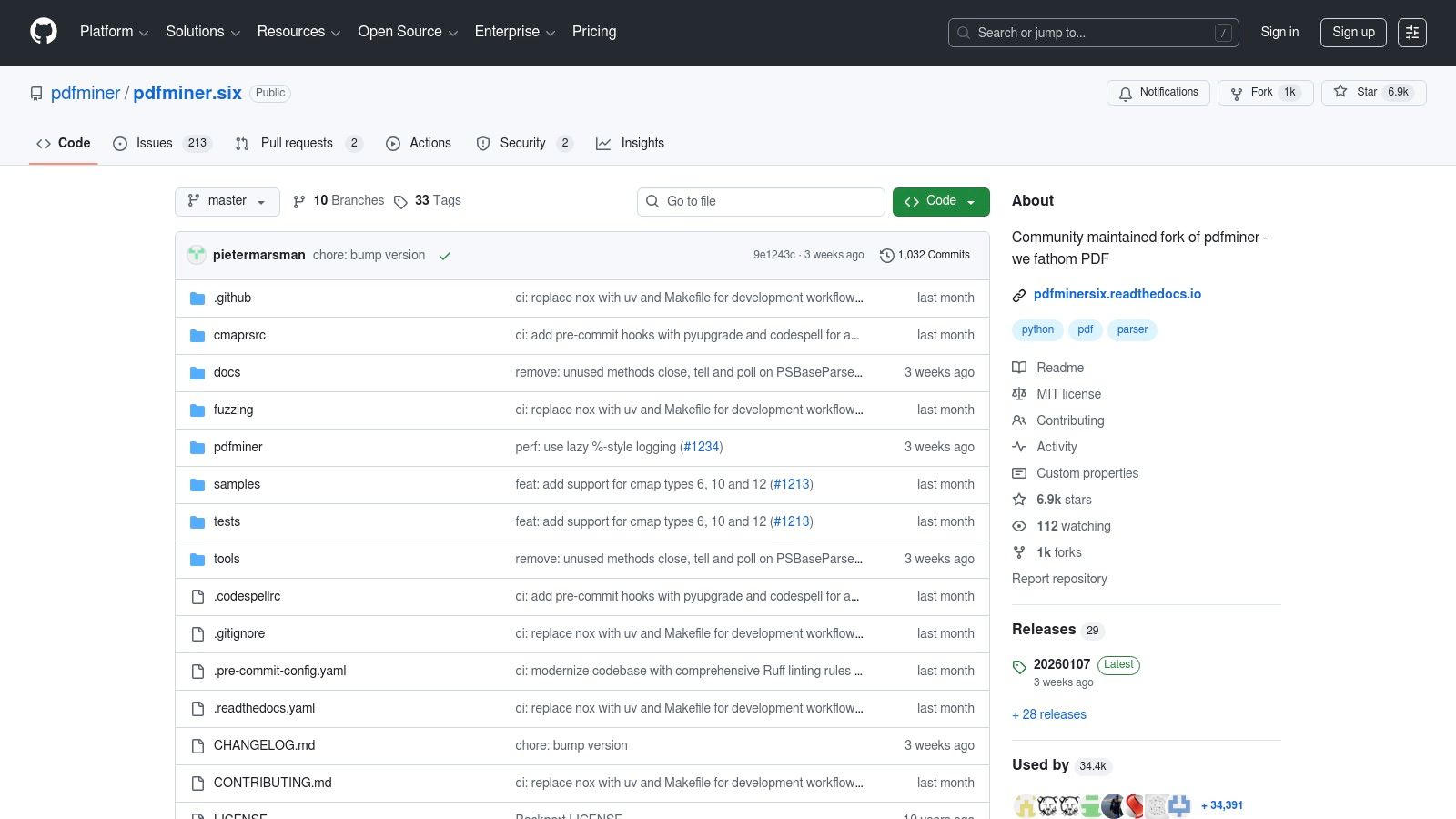 pdfminer.six (GitHub)