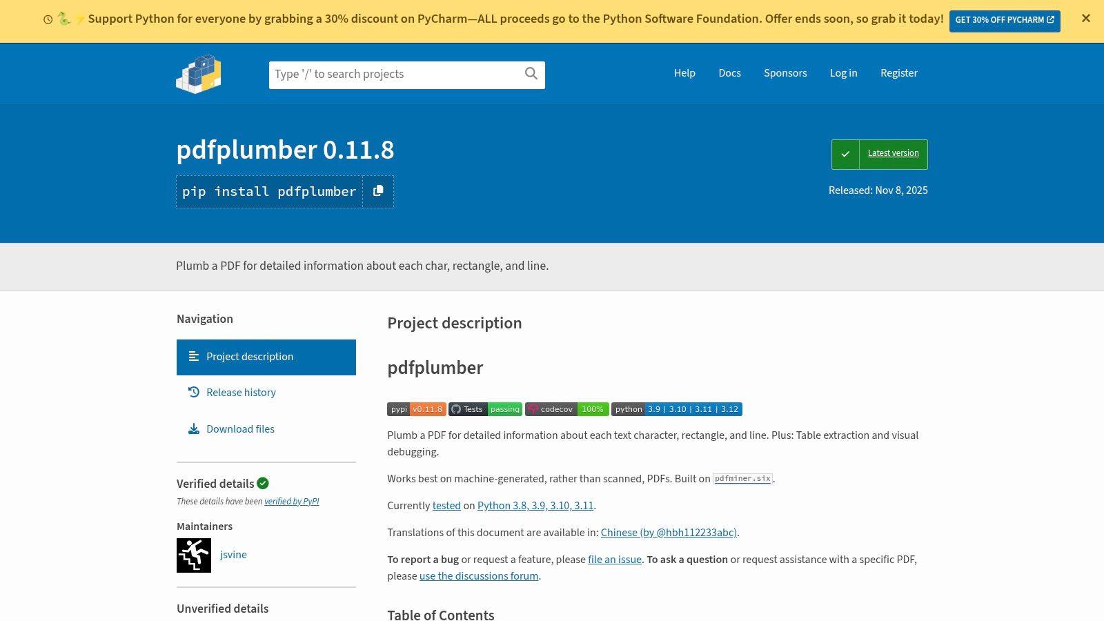 pdfplumber on GitHub