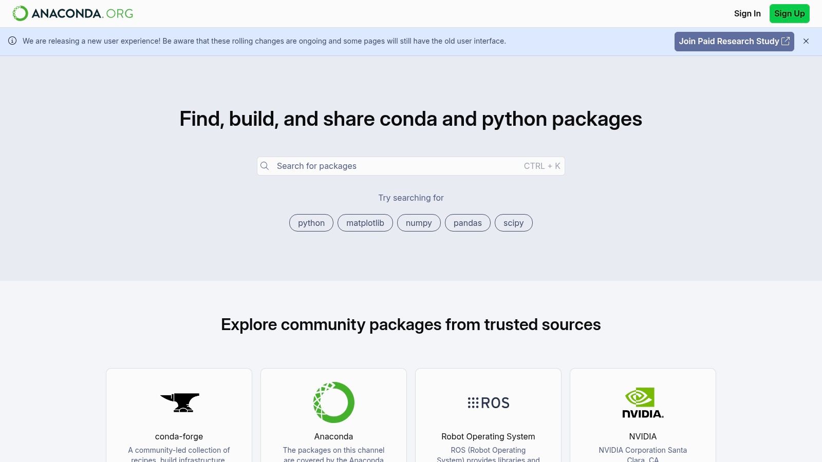 Anaconda.org (conda-forge and Anaconda channels)