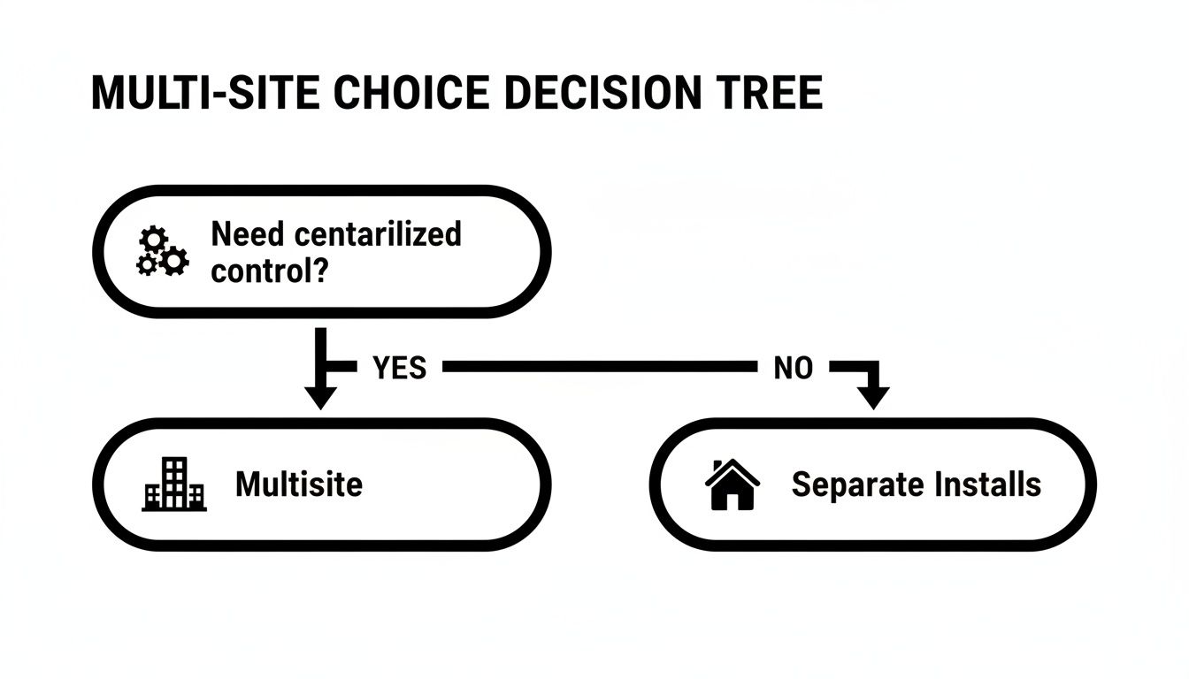 A decision tree for multi-site choice: centralized control leads to multisite; no control leads to separate installs.