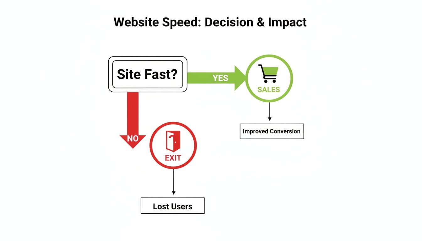 Flowchart illustrating how website speed directly impacts sales, conversions, and user retention.