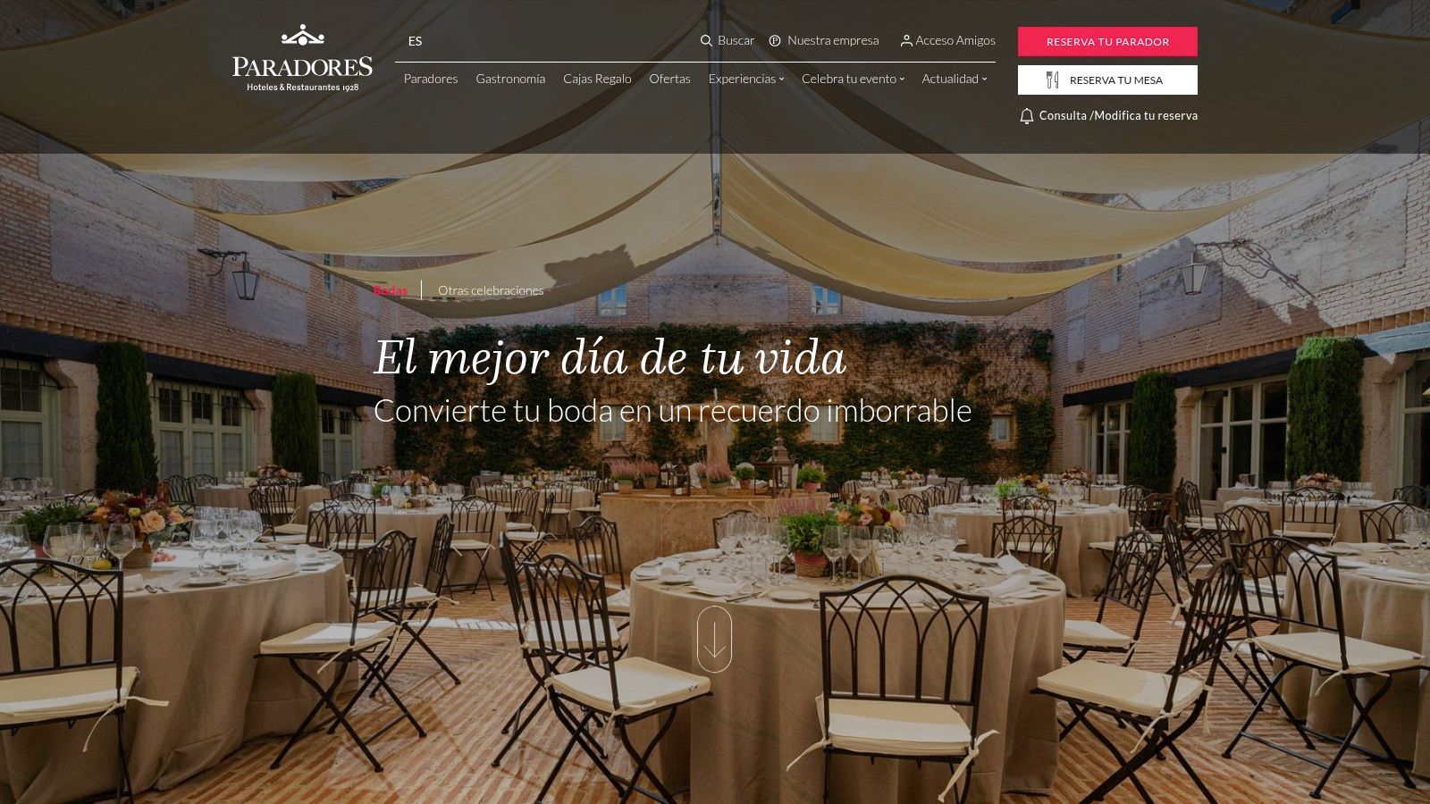 A beautiful outdoor wedding ceremony setup at a Paradores location in Spain.