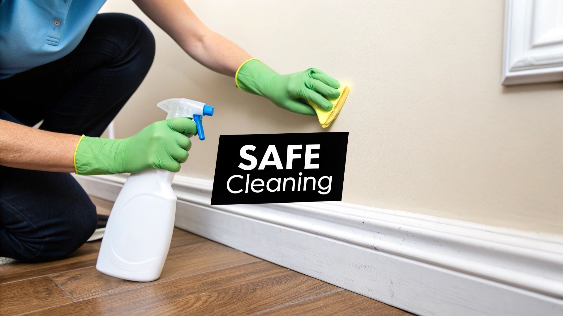 A pest control professional inspecting a kitchen for signs of mice.