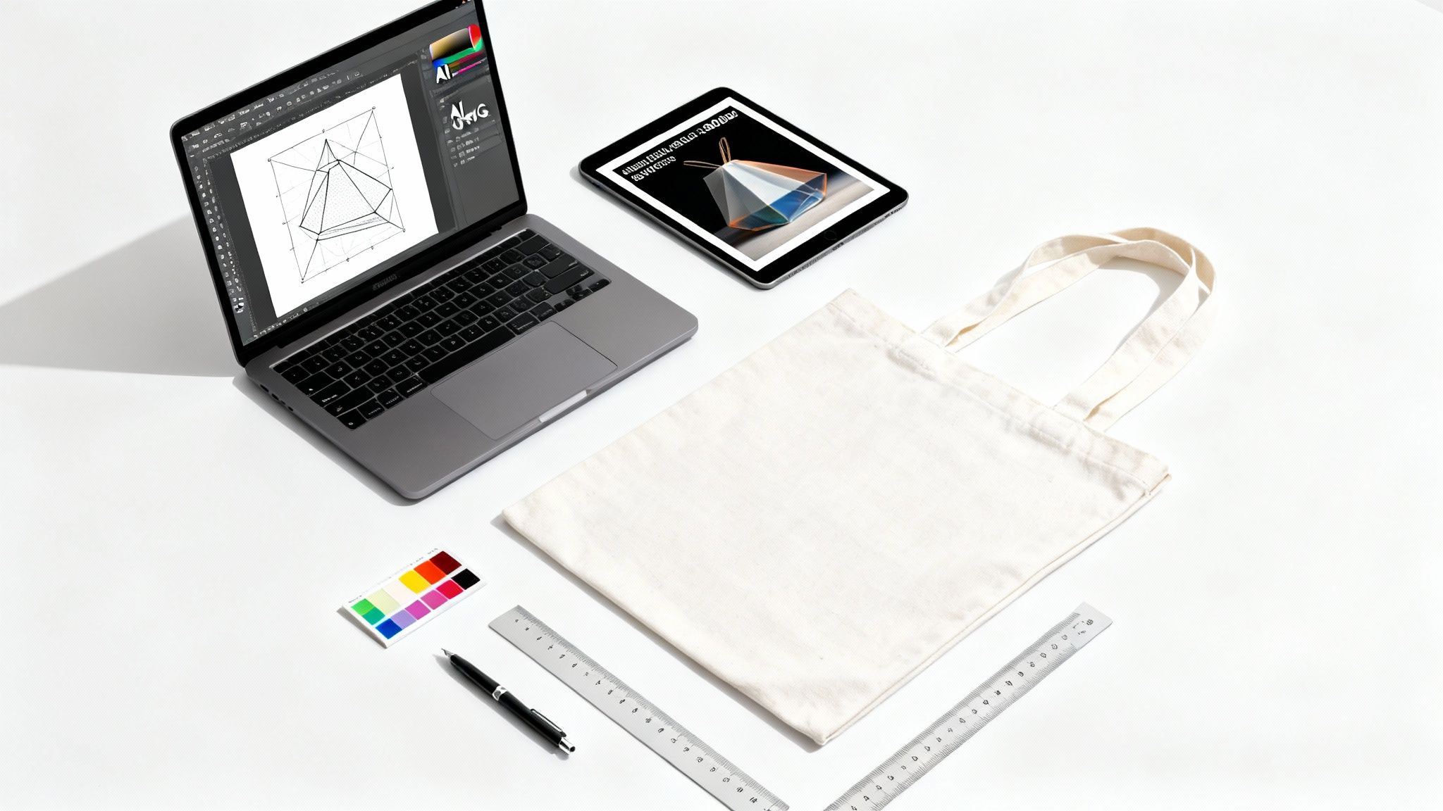 A close-up of a high-quality, detailed print on a canvas tote bag.