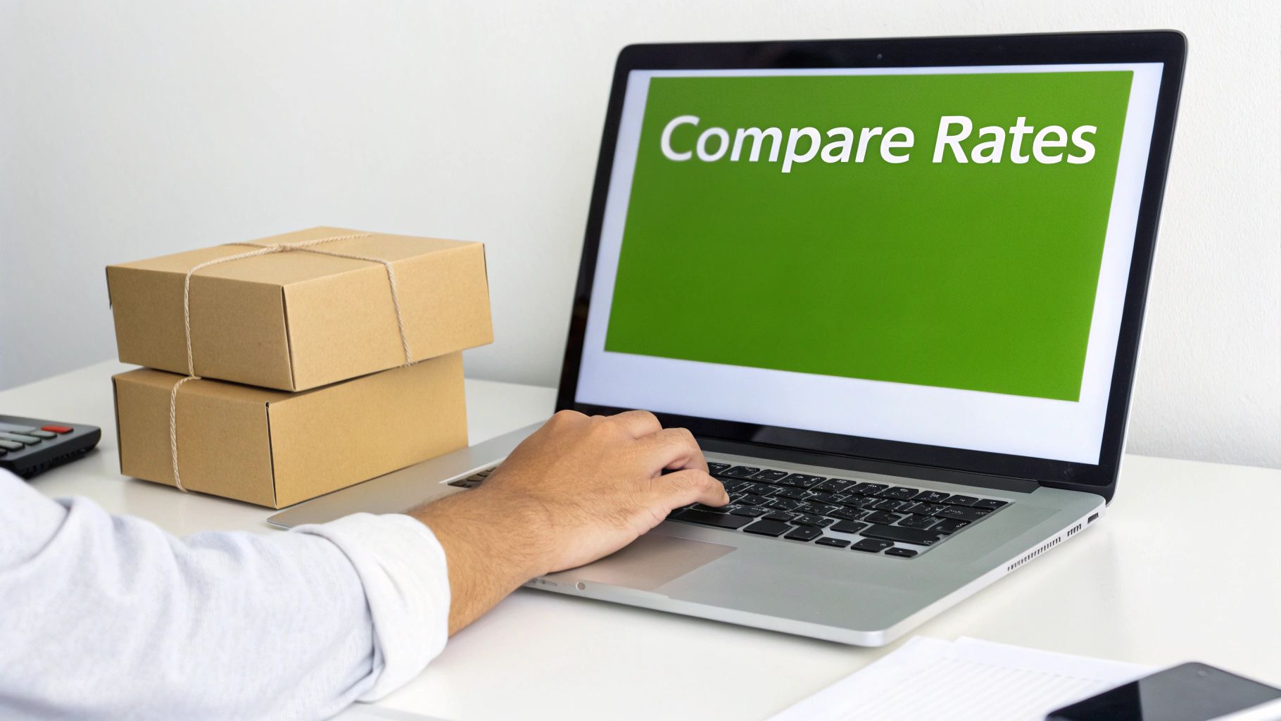 A person packing a cardboard box for interstate shipping.