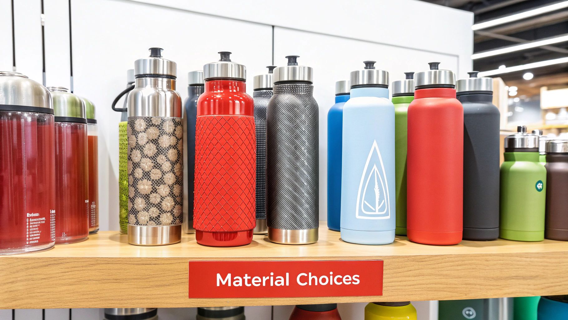 A collection of colourful promotional water bottles made from different materials