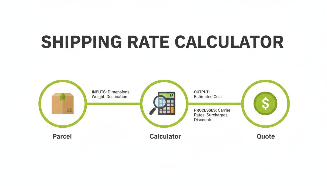 Flowchart illustrating the shipping rate calculation process from parcel inputs to estimated cost.
