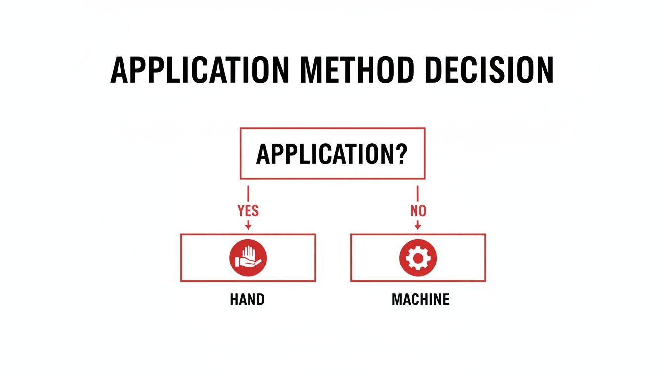Flowchart illustrating the application method decision process, showing options for hand or machine application.