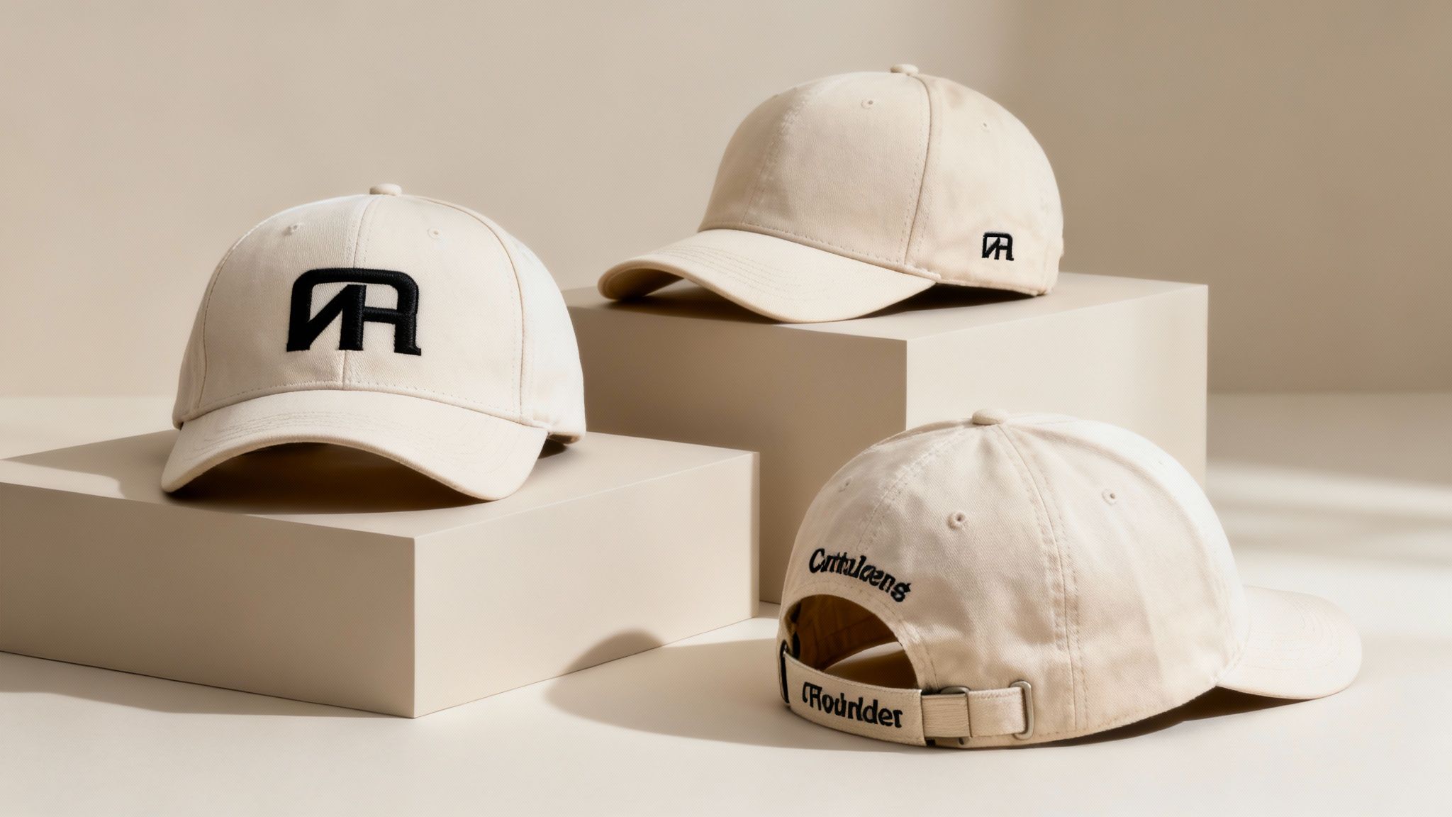 Caps with logo on different panels
