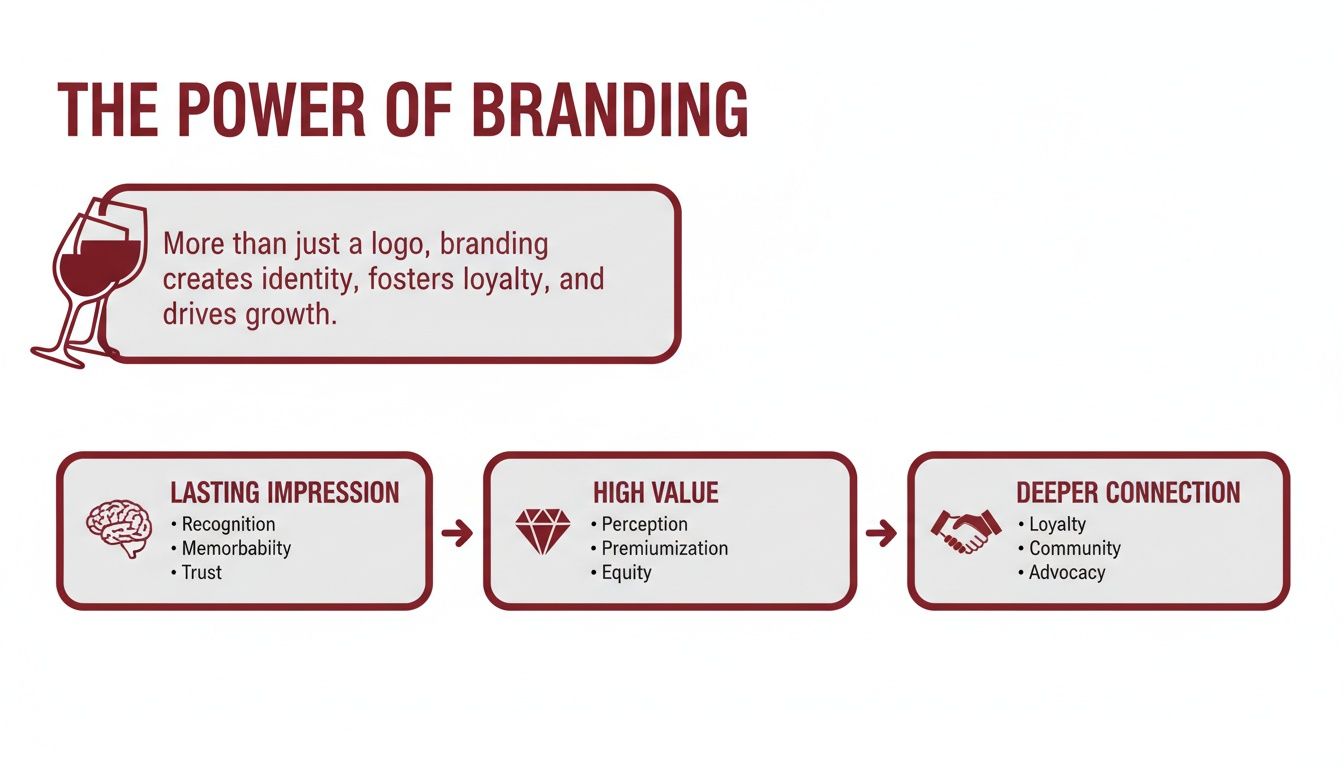 Infographic detailing the power of branding, showing lasting impression, high value, and deeper connection benefits.