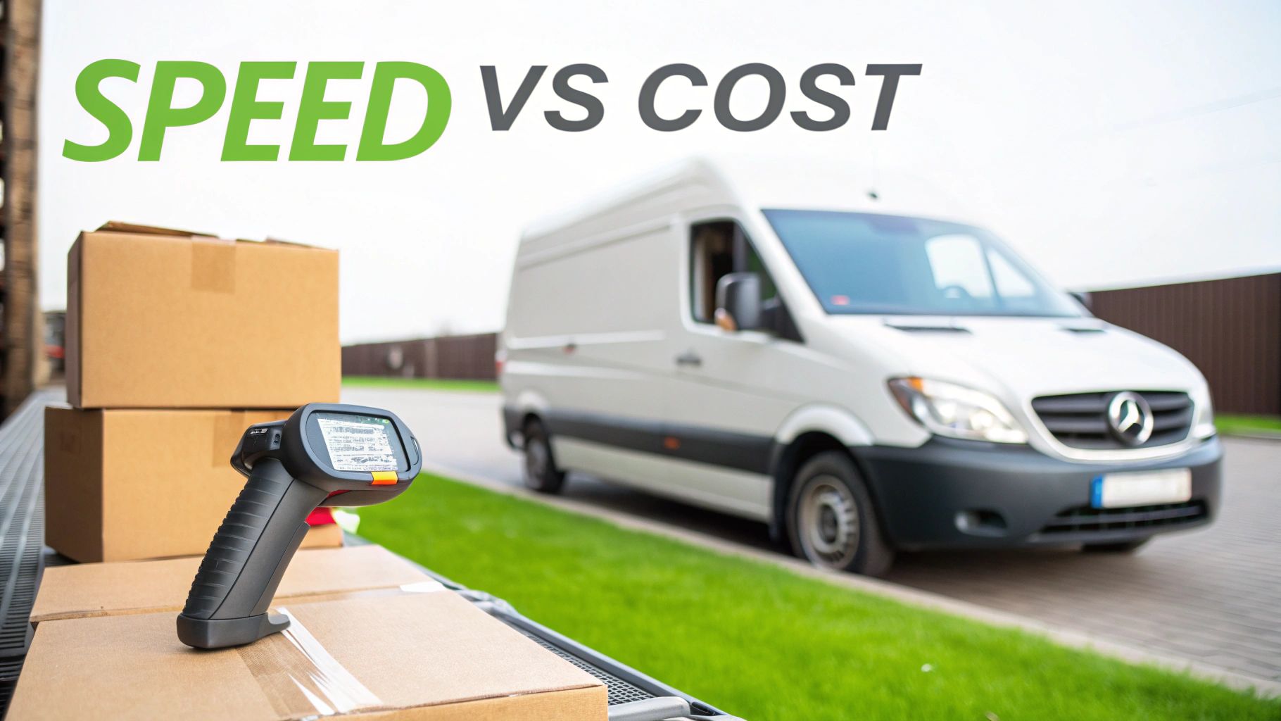 A delivery driver handing a package to a person at their front door, signifying a successful and timely delivery.