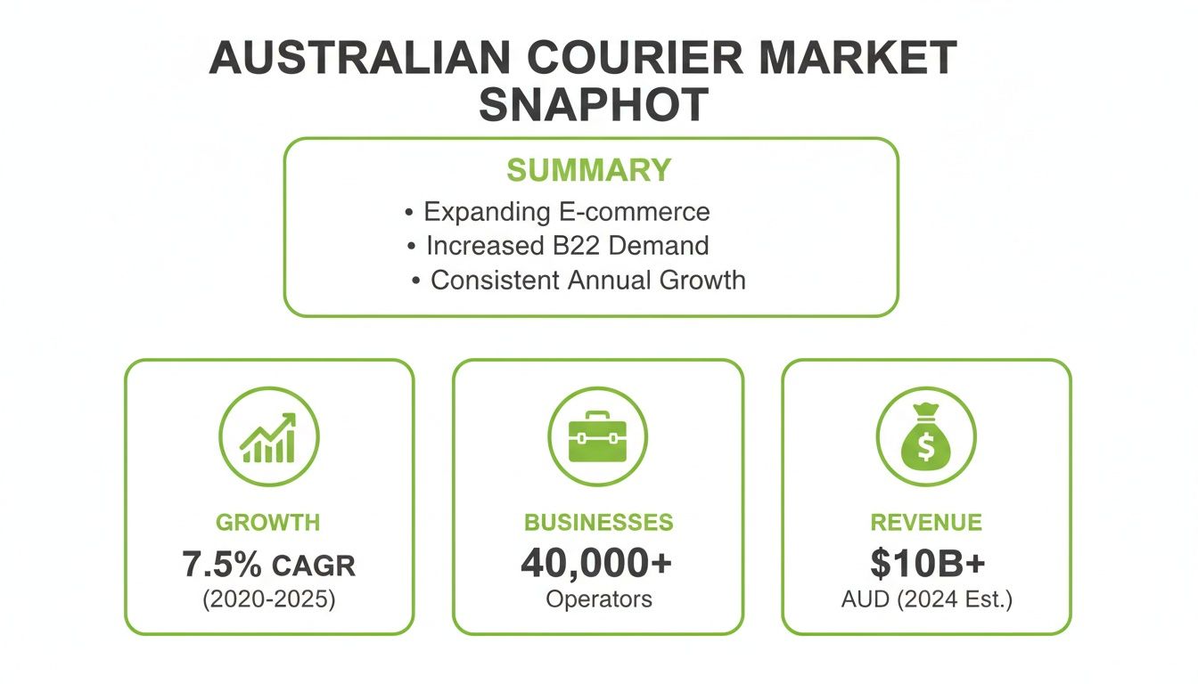 Infographic detailing the Australian courier market's growth, businesses, and revenue forecast.