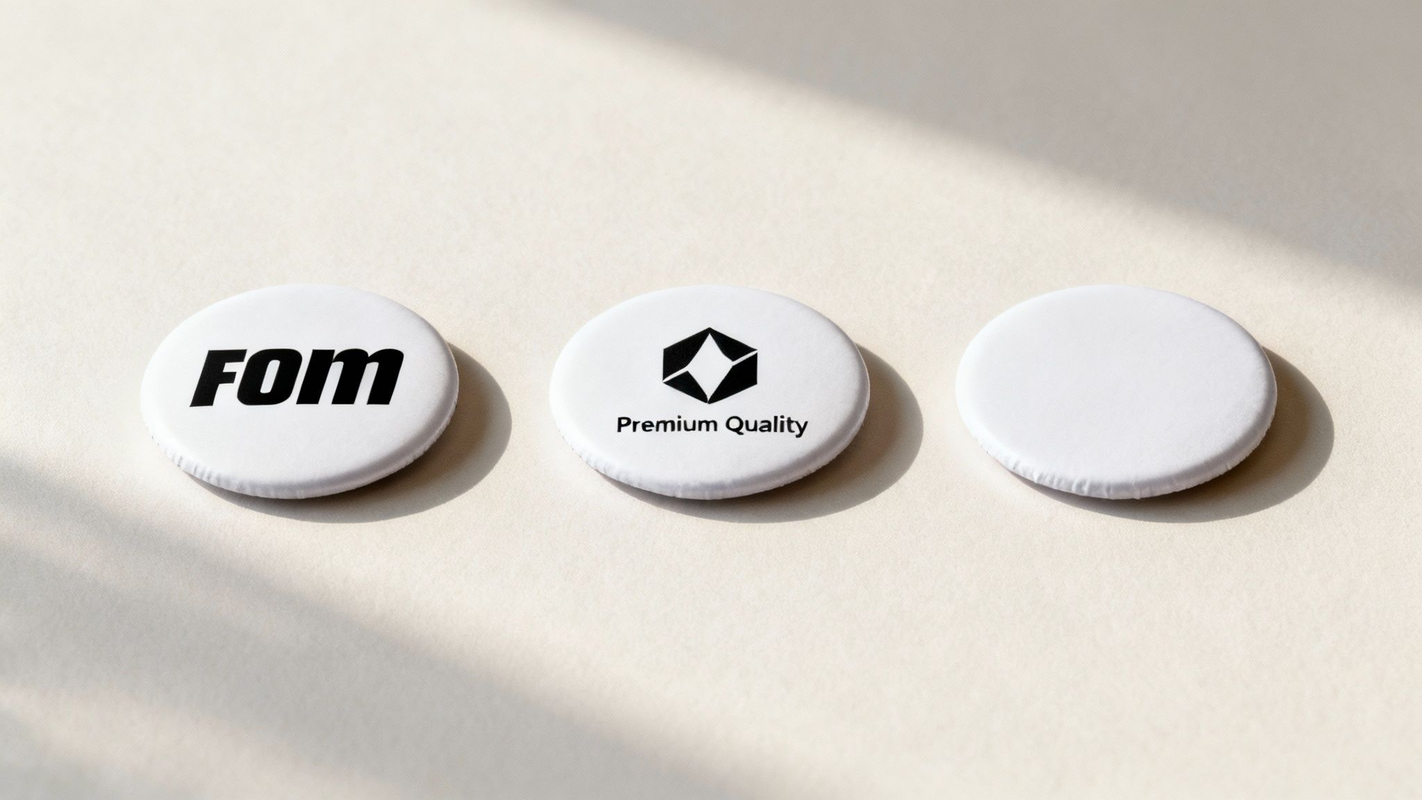 A person's hand holding a well-designed button badge with a clear message and vibrant colours.