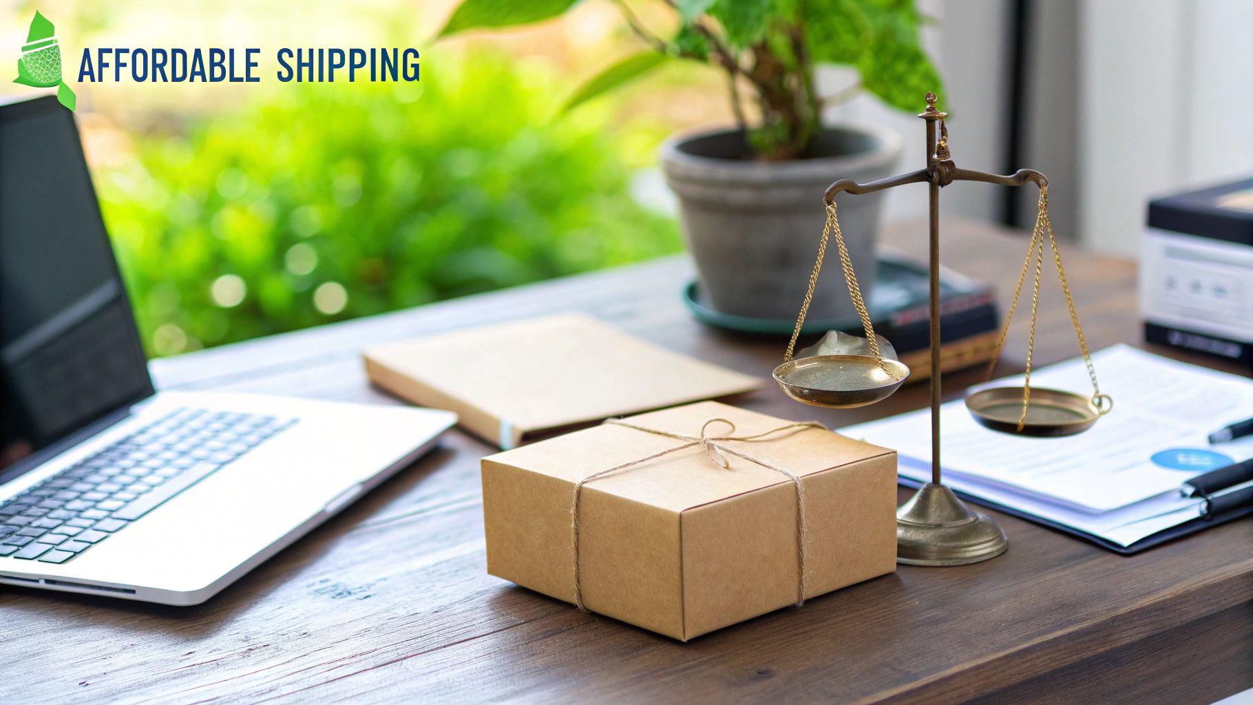 An organised shipping station with boxes, tape, and labels, representing cheap postage options in Australia.