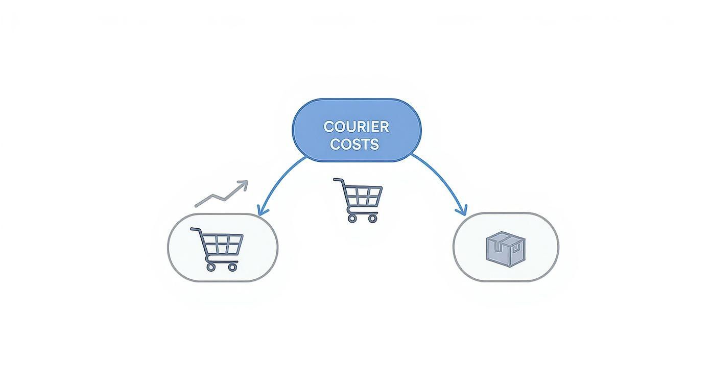 Diagram illustrating courier costs in relation to growing online shopping and package deliveries.