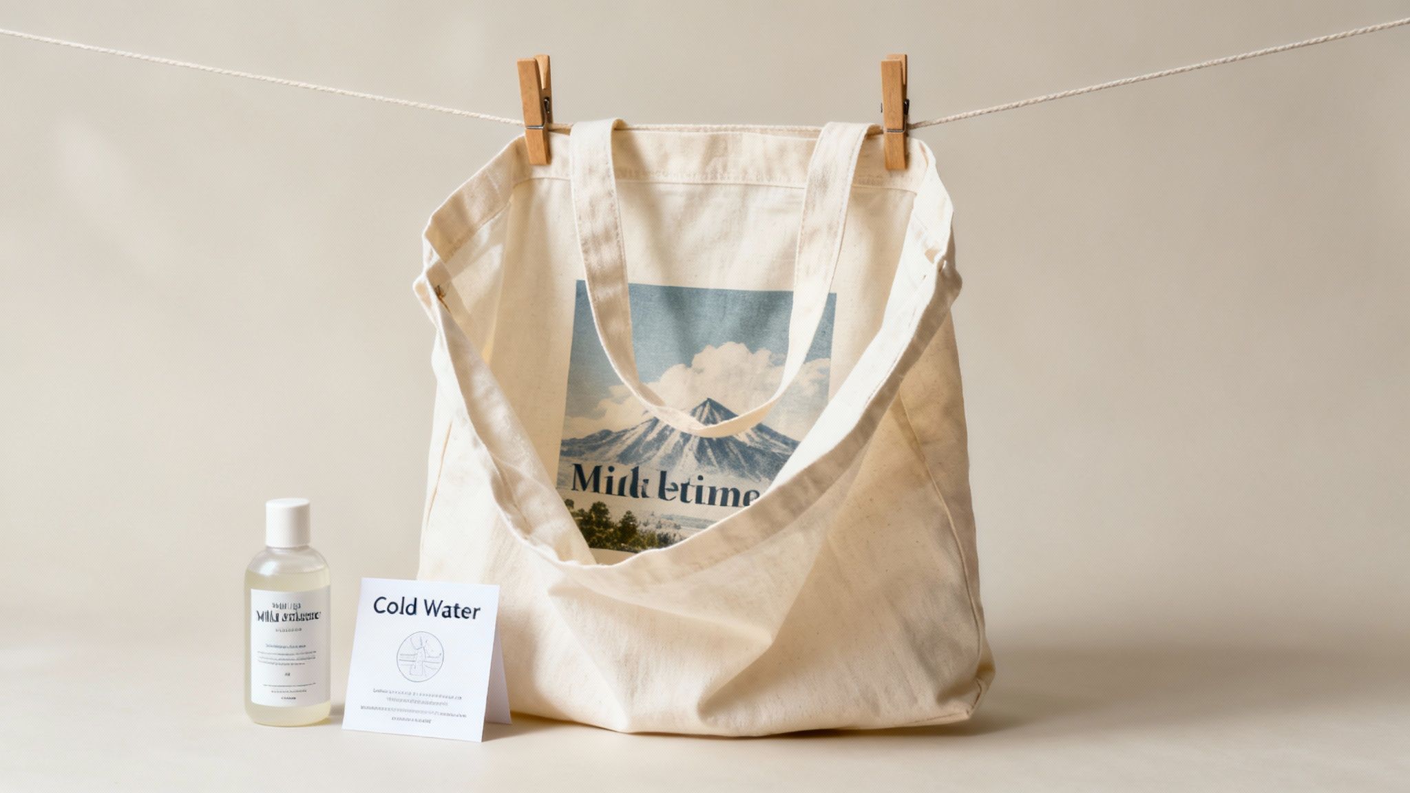 A person carefully folding a freshly printed tote bag.