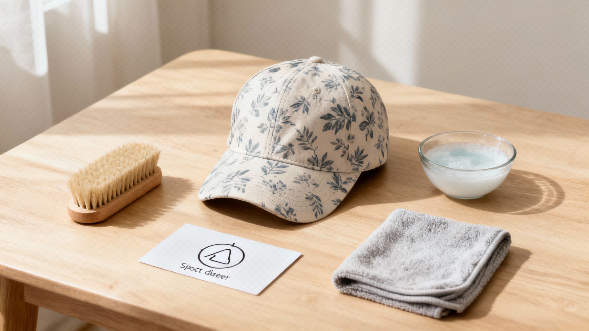 A person inspecting the quality of a newly delivered custom printed cap.