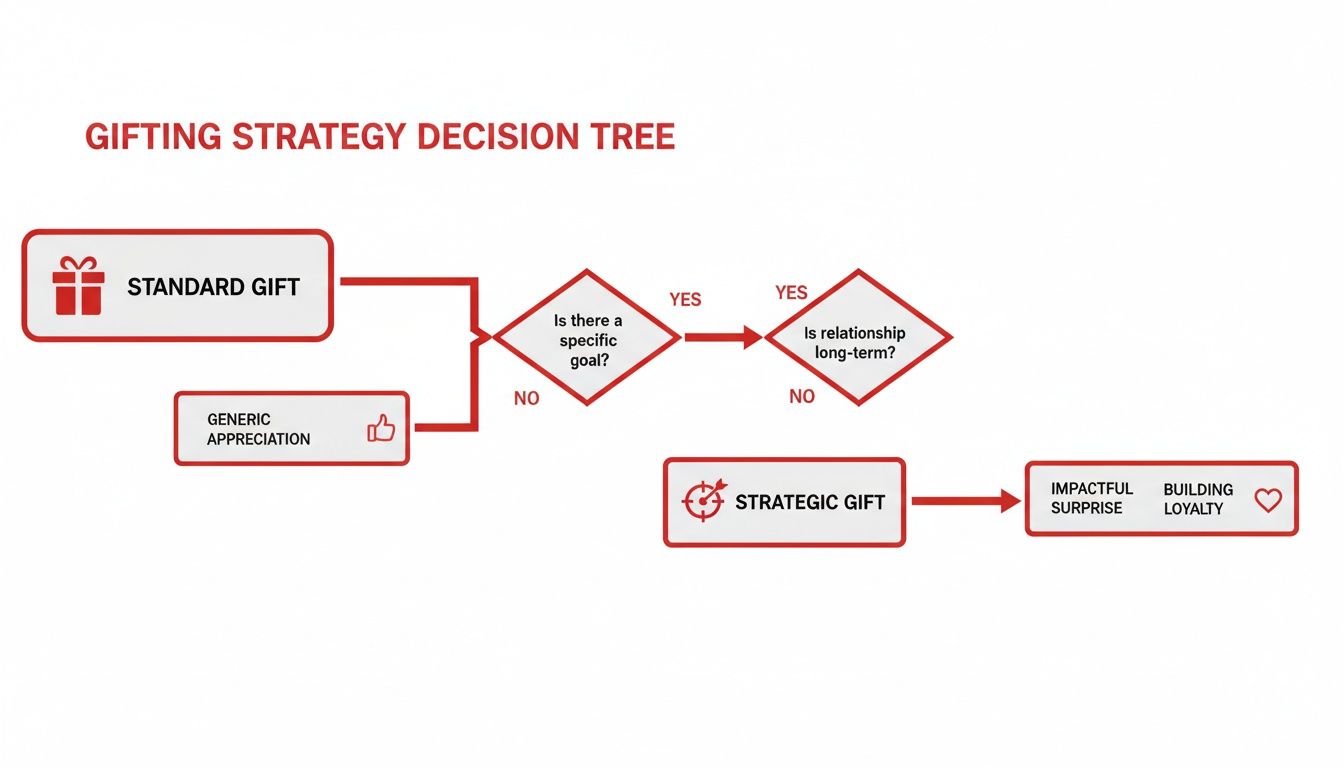 Decision tree flowchart for corporate gifting, distinguishing standard appreciation from strategic gifts.