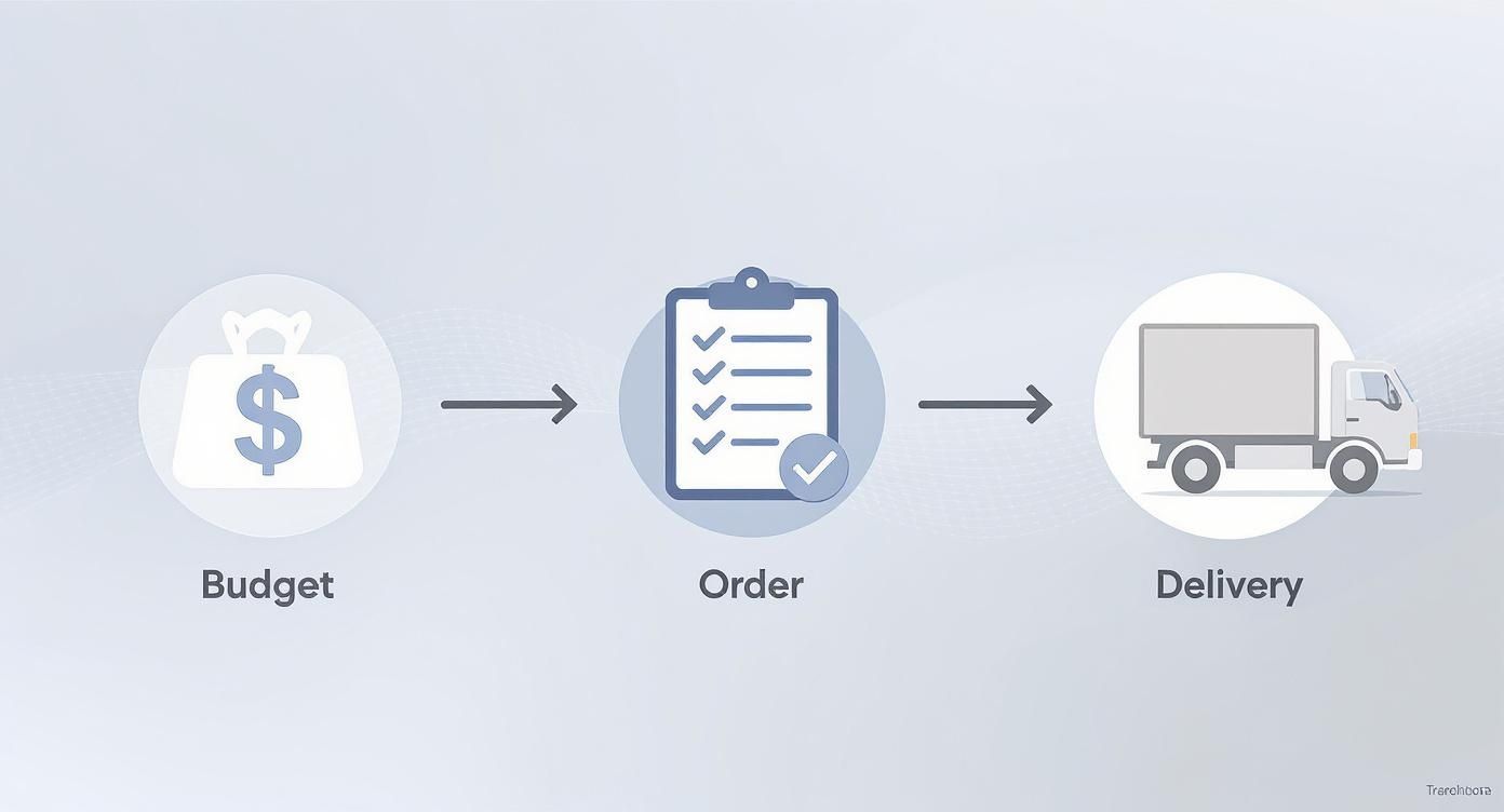 Flowchart illustrating the process from budget allocation to placing an order and final delivery.