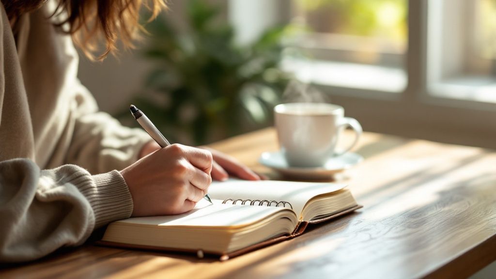 Woman journaling outdoors