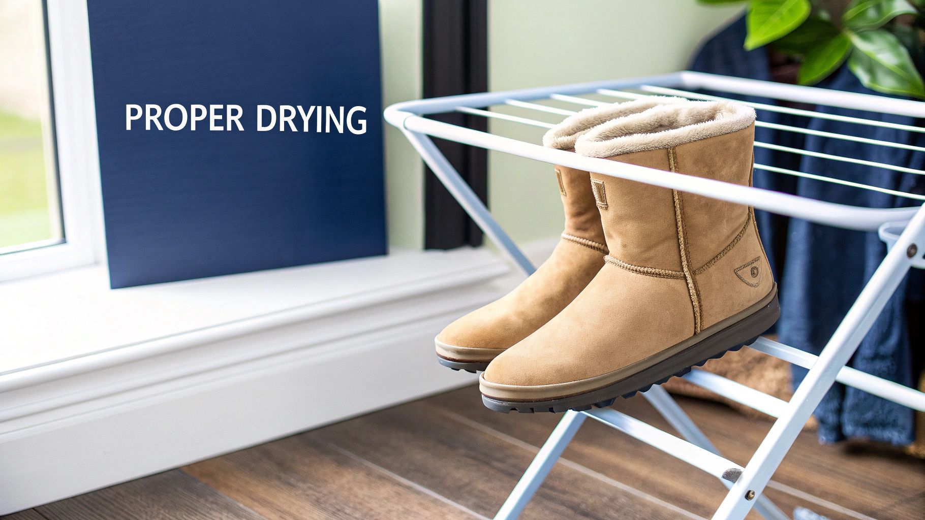 A person holding a pair of clean Ugg boots