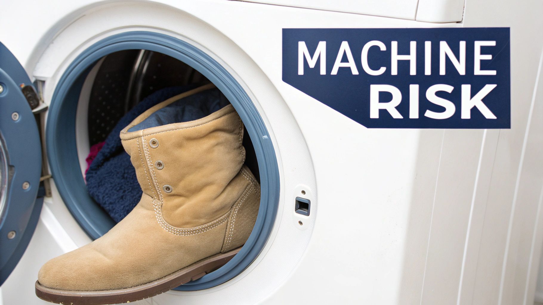 A person spraying a pair of Ugg boots with a protective spray