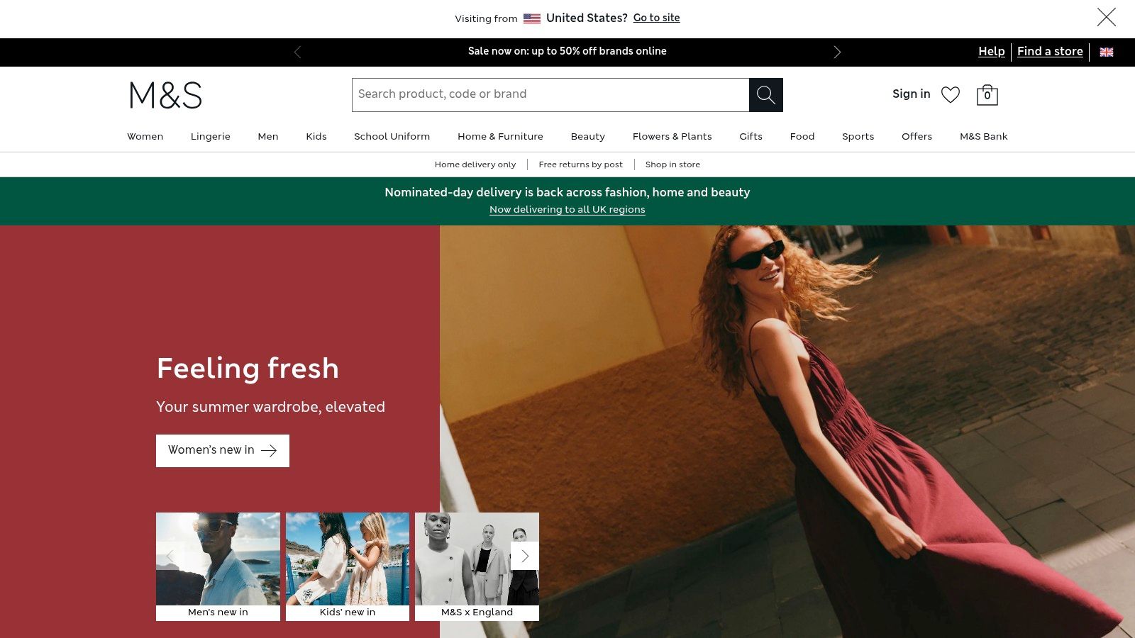 Marks & Spencer website homepage showcasing clothing and home goods
