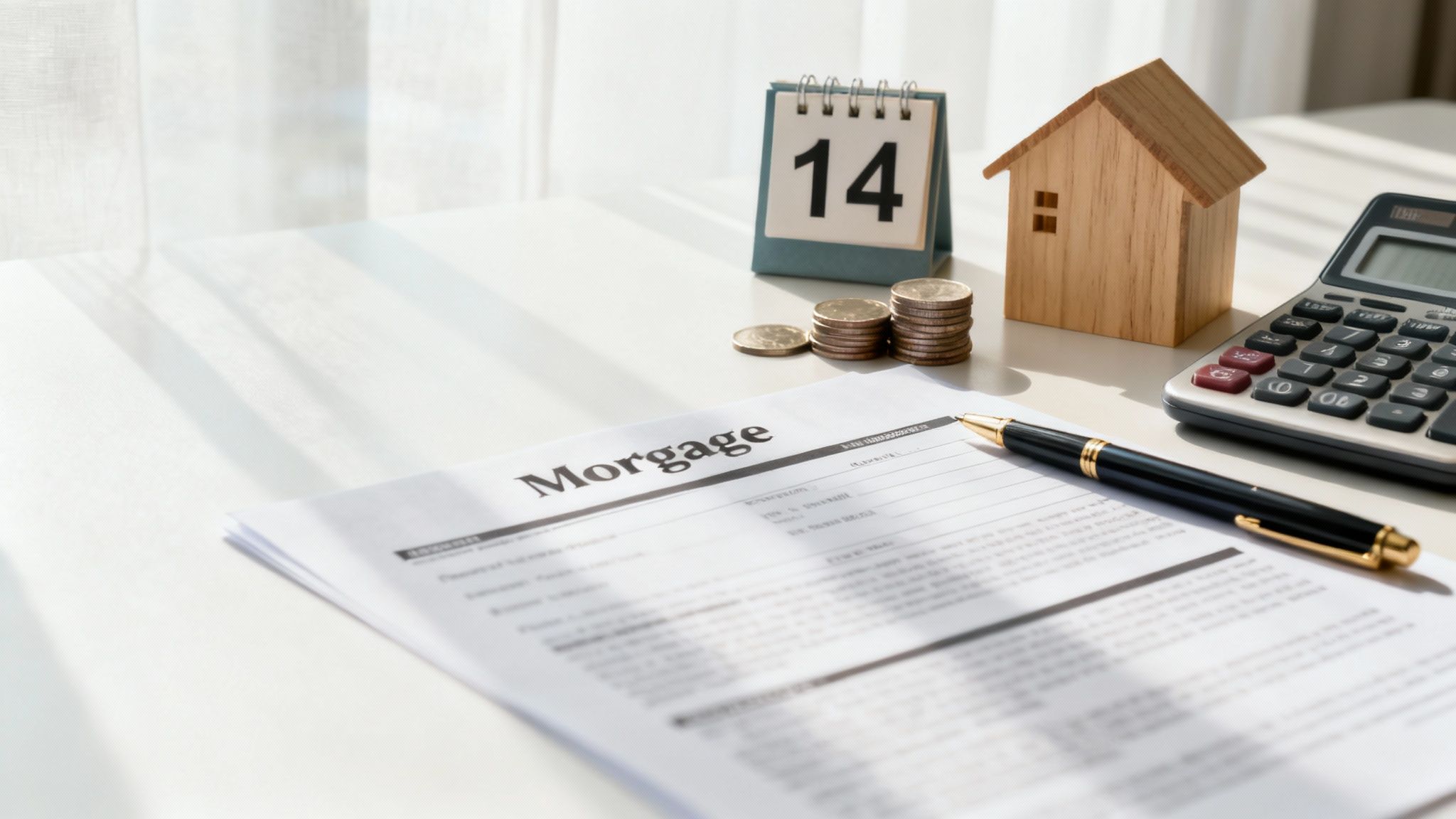 A magnifying glass hovering over a calculator and financial documents, symbolizing financial analysis.