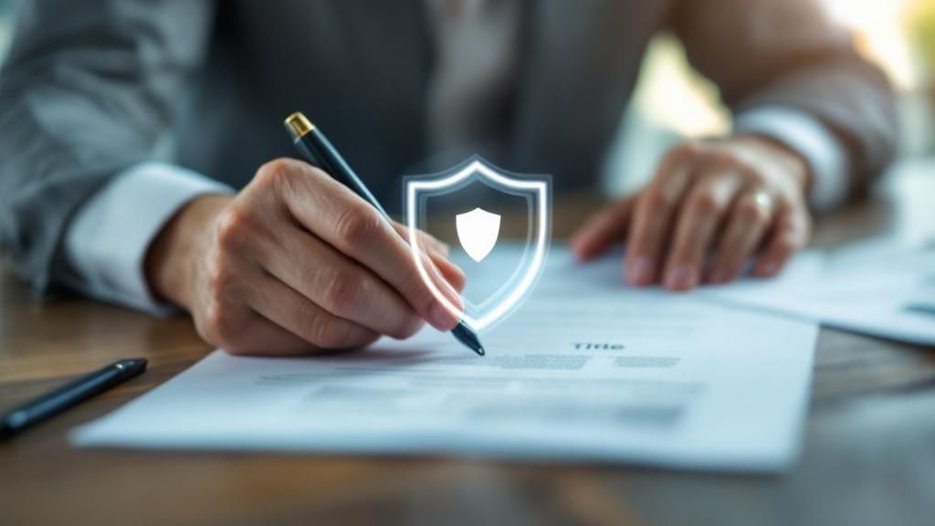 A magnifying glass hovering over a house, symbolizing the detailed inspection and protection offered by title insurance.