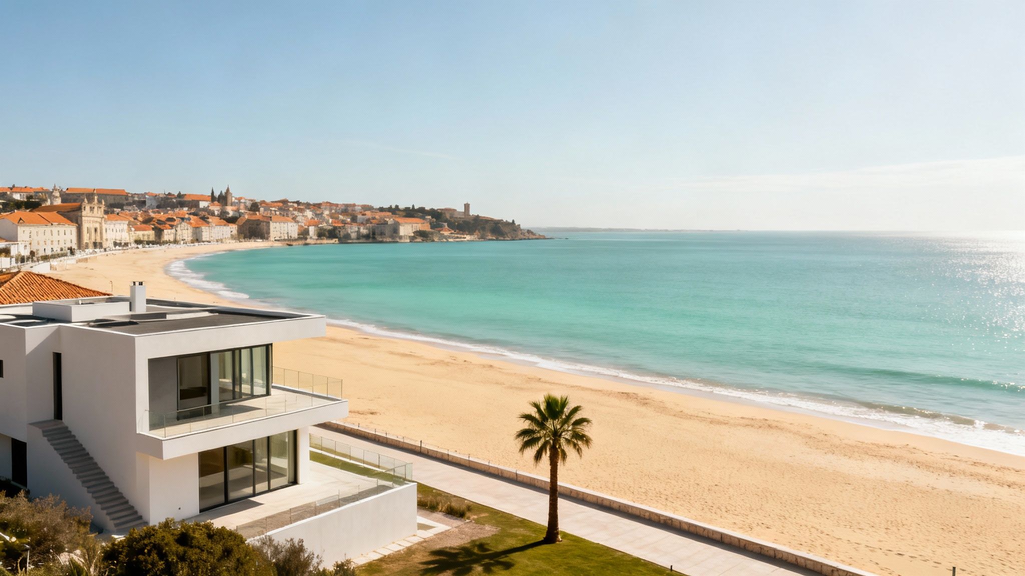 Seaside cliffs and clear blue water of Lagos, Portugal