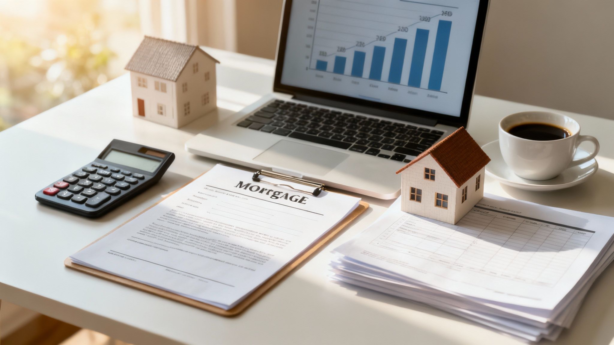 A calculator and pen resting on architectural blueprints for a home in the South of France